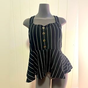 SHEIN Curve Plus Size 2XL (16) Button Front Stripes Peplum Cami Top